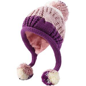 Women Pink PurpleWinter Peruvian Cover Ears Beanie Hat Ear Flaps Sherpa Ski Snow